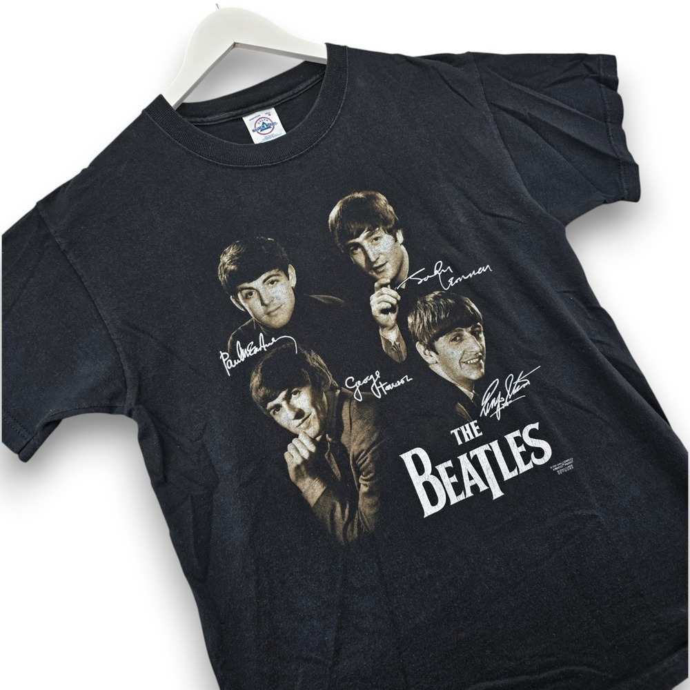The Beatles Mens Medium T Shirt Black Cotton 2001 Apple Corps Graphic Signatures